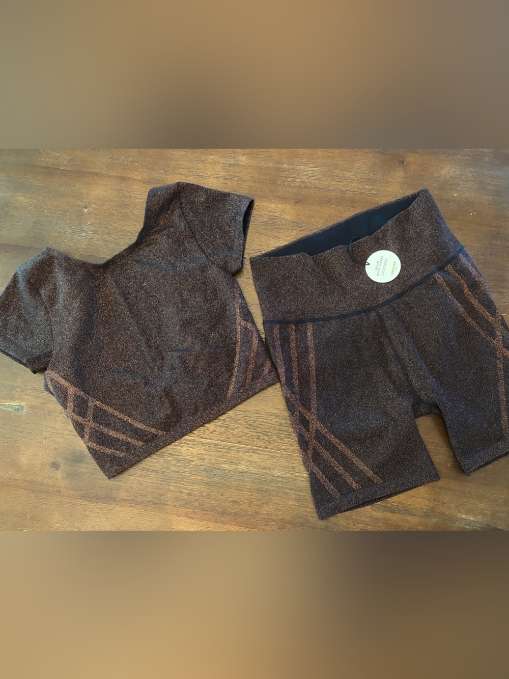 aerie Offline Real Luxe Metallic Brown active Top & Shorts matching set